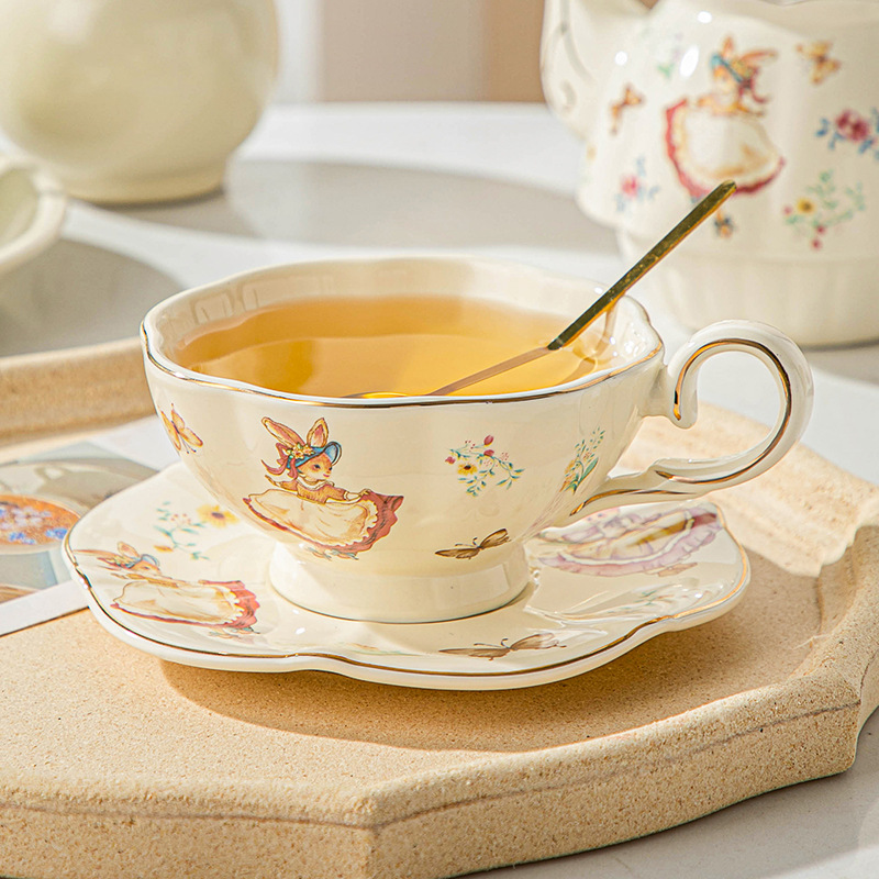 Coffee Tea English - Taza y plato de café retro