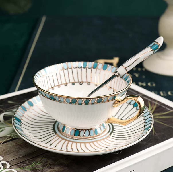 Coffee Tea English - Elegante Juego de Taza y Platillo